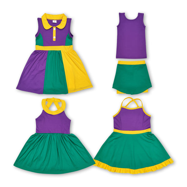 RTS toddler girl clothes mardi gras girl summer yoga dress yoga clothes