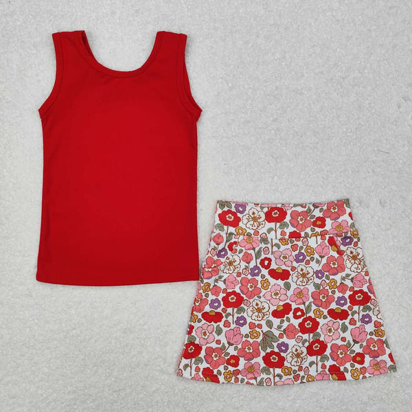 GSD1598 RTS baby girl clothes red floral toddler girl summer outfit