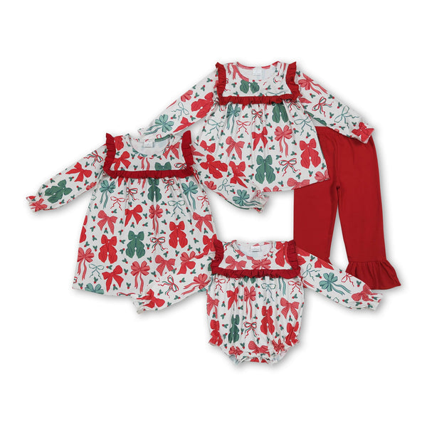 RTS kids matching clothing bows print clothing girl christmas winter clothing-2025.7.19