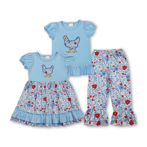 RTS kids matching clothing embroidery rooster print clothing baby girl 4th of July  clothing-2026.2.3