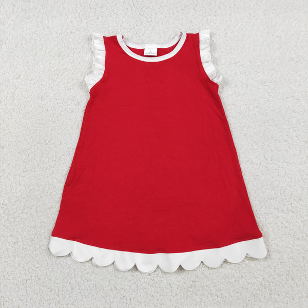 GSD4047 RTS toddler clothes red cotton scalloped girl summer dress