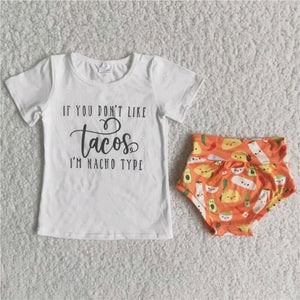 C10-8 girl white if you don't like tacos bummies short sleeve set-promotion 2024.5.25 $5.5