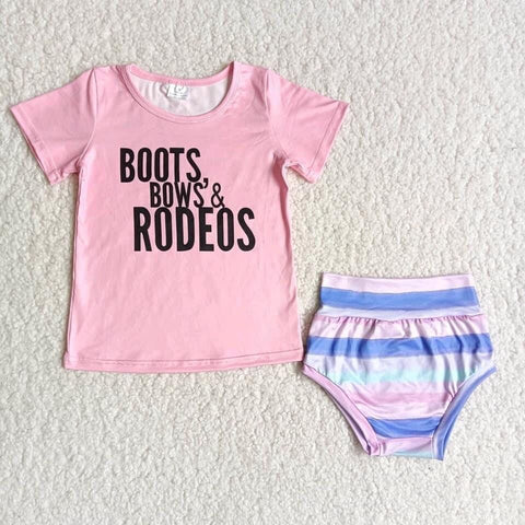 C4-20 girl pink boots bows' rodeos bummies short sleeve set-promotion 2024.5.25 $5.5