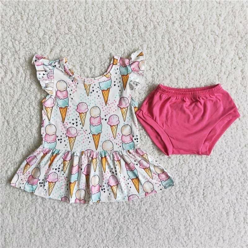 A16-22 girl ice cream pink bummies short sleeve set-promotion 2024.3.2 $5.5