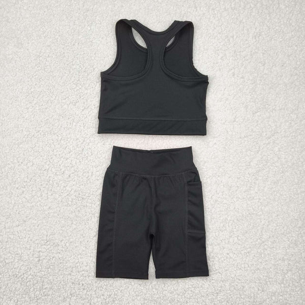 GSSO1517 RTS girl clothes set black toddler girl yoga summer outfit sports set