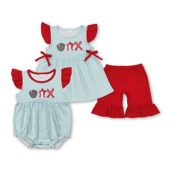 RTS toddler clothes baseball matching kids summer shorts set-embroidery
