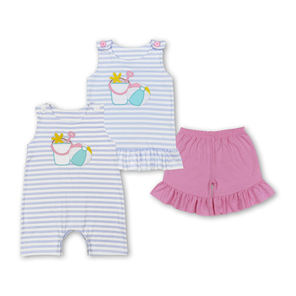 RTS girl summer matching clothes sailboat embroidery girl summer clothes-embroidery