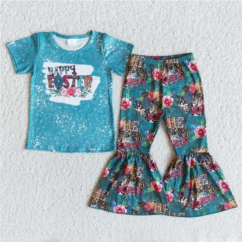 B2-12 kids clothing happy easter spring fall short sleeve set