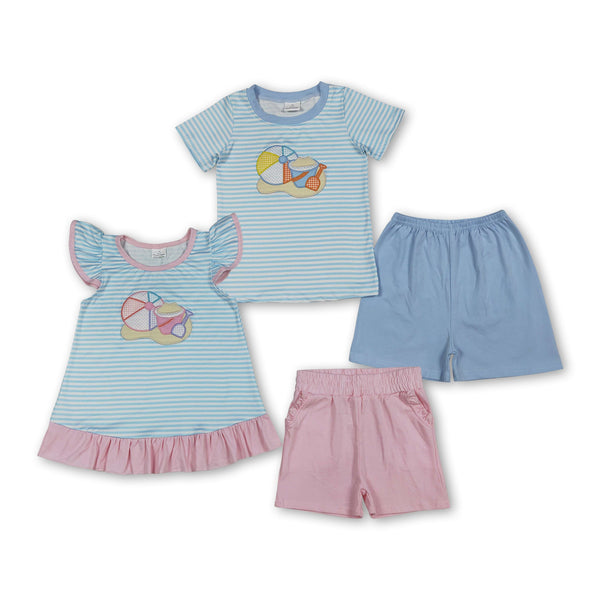 RTS Matching kids clothing embroidery beach print clothing baby summer clothing-2026.4.8