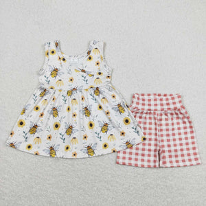 GSSO0743 baby girl clothes floral gingham toddler girl summer outfits baby summer shorts set