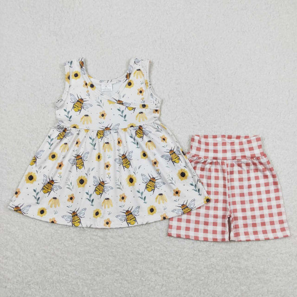 GSSO0743 baby girl clothes floral gingham toddler girl summer outfits baby summer shorts set