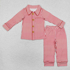 BLP0980 RTS toddler boy clothes stripe boy winter christmas pajamas set