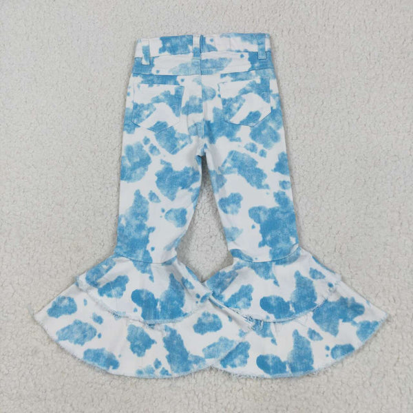 P0762 kids clothes girls blue bell bottom jeans flare pant ruffels pants