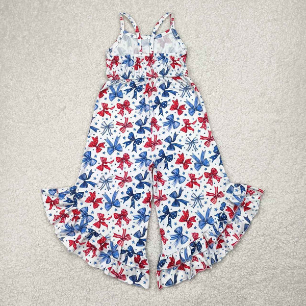 SR2865 RTS girl clothes bows girls 4th of July Patriotic summer jumpsuit