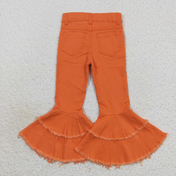 P0322 baby girl clothes girl orange jeans toddler girl bell bottom jeans girl jeans