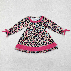 GLD0832 RTS toddler girl clothes leopard long sleeve print girl  winter dress