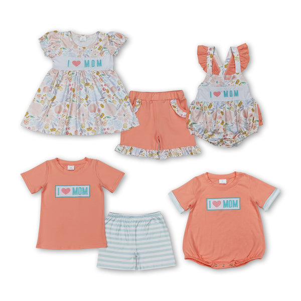 RTS kids matching clothing fathers clothing I love dad embroidery summer clothing