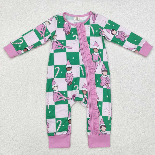 LR1818 RTS baby girl clothes pink plaid cartoon girl winter christmas romper-Bamboo