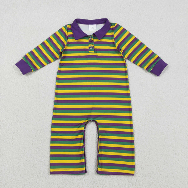 LR2679 RTS baby boy clothes stripe mardi gras boy winter romper