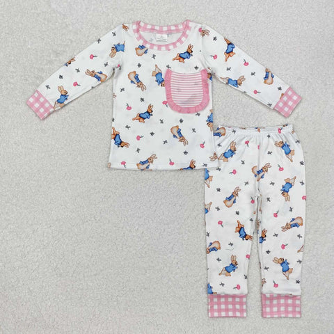 GLP2226 RTS toddler girl clothes rabbit pocket girl easter pajamas set