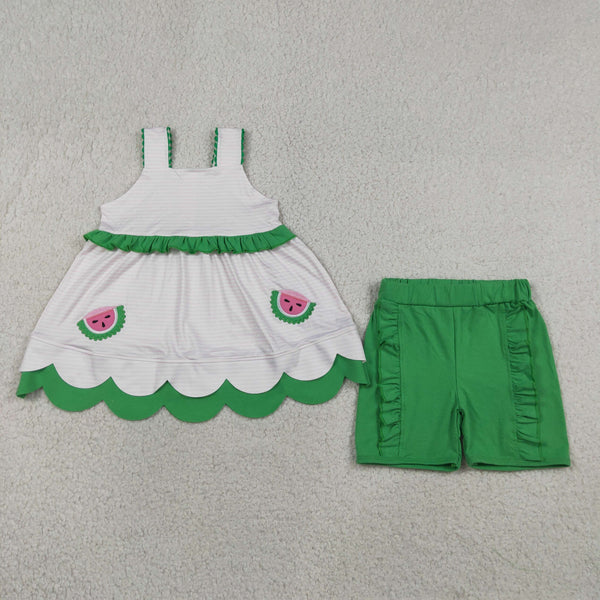 RTS GSSO3164 kids clothes watermelon embroidery girl summer shorts set