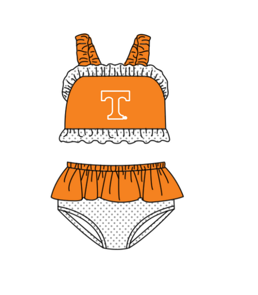 Produce order MOQ 5pcs each design state orange kids summer matching swim wear