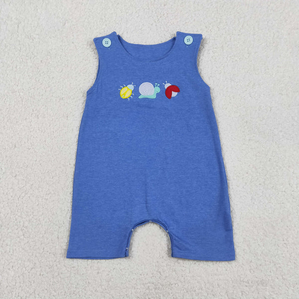 RTS SR4036 baby boy clothes blue insect embroidery toddler boy summer romper