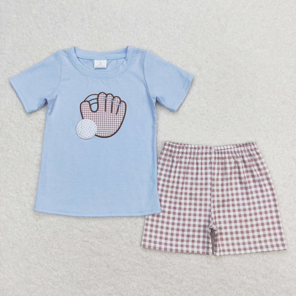 BSSO0723 RTS baby boy clothes baseball embroidery boy summer shorts set