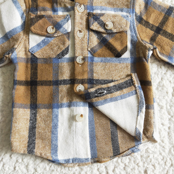 BT0076 baby boy clothes brown plaid hoodies shirt