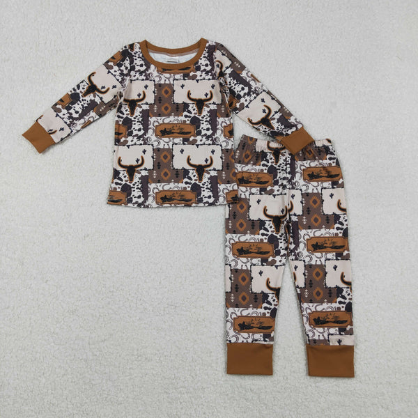 BLP1200 RTS boy clothes aztec print boy western pajamas winter set