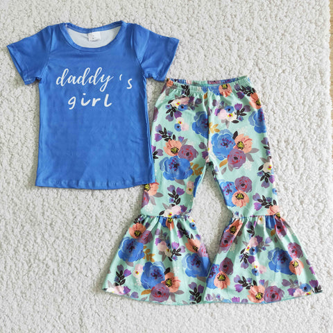 E2-4 girl blue daddy's girl floral short sleeve fall spring set-promotion 2024.1.27