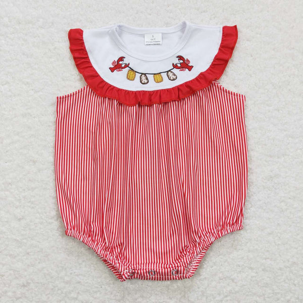 SR0741 baby girl clothes embroidery crawfish clothes girl summer bubble short sleeve romper
