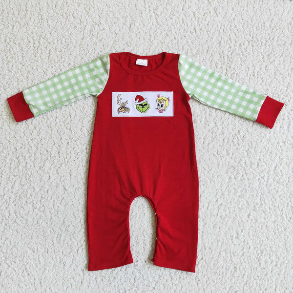 LR0019 boy christmas long sleeve applique  romper