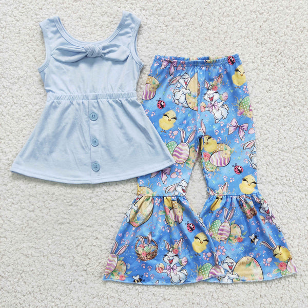 GSPO0233 baby girl clothes blue bunny easter set