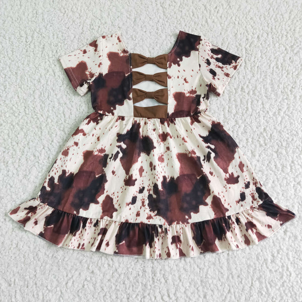 GSD0032 kids clothing cow farm bow summer short sleeve dress-promotion 2024.4.27 $5.5