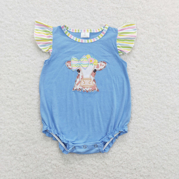 SR0825 RTS baby girl clothes cow embroidery girl summer romper farm clothes