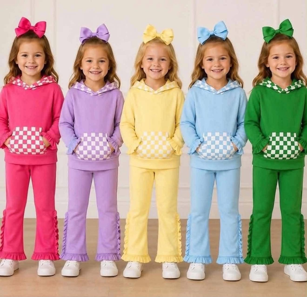 GLP3710 MOQ:5pcs each design  pre‑order kids girl winter outfit hoodies purple plaid pants set 2026.9.4