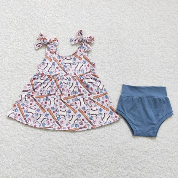 GBO0242 baby girl baseball toddler summer bummies sets