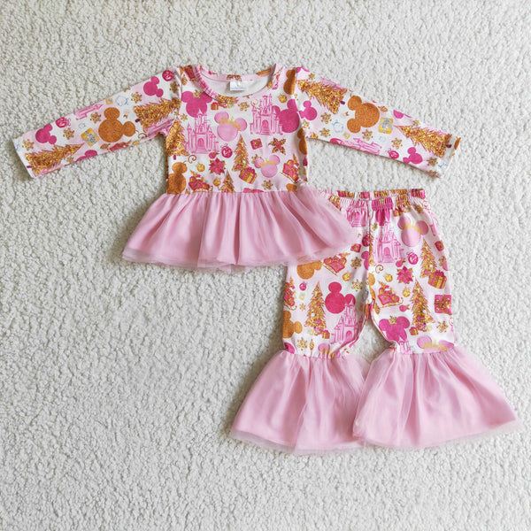 GLP0300 baby girl clothes cartoon castle tulle girl boutique outfit 1
