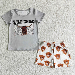 BSSO0004 kids clothing wild boy grey cow summer set-promotion 2024.4.22 $5.5