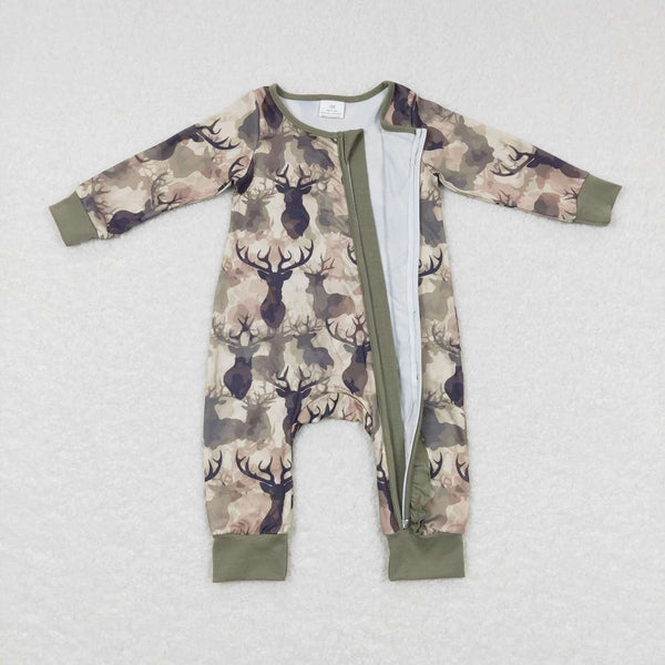 LR0661 baby girl clothes hunting camo deer zipper winter romper