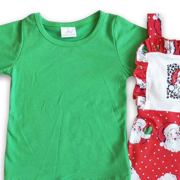 6 C7-4 Girl christmas outfit green santa claus jumpsuit overalls clothing set