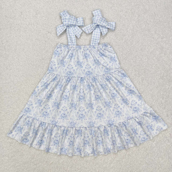 GSD1660 RTS toddler clothes blue flower baby girl summer dress