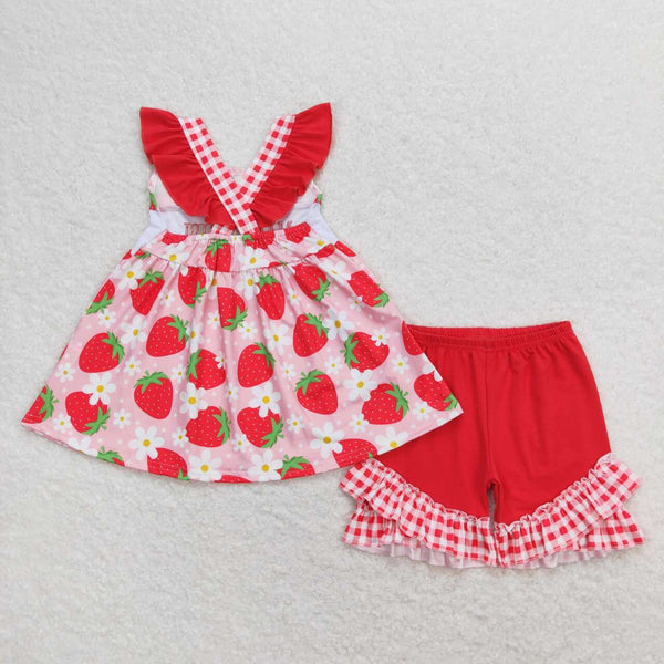 GSSO0835 RTS baby girl clothes embroidery mama?¡¥s girl strawberry toddler girl summer outfits mother's day clothes