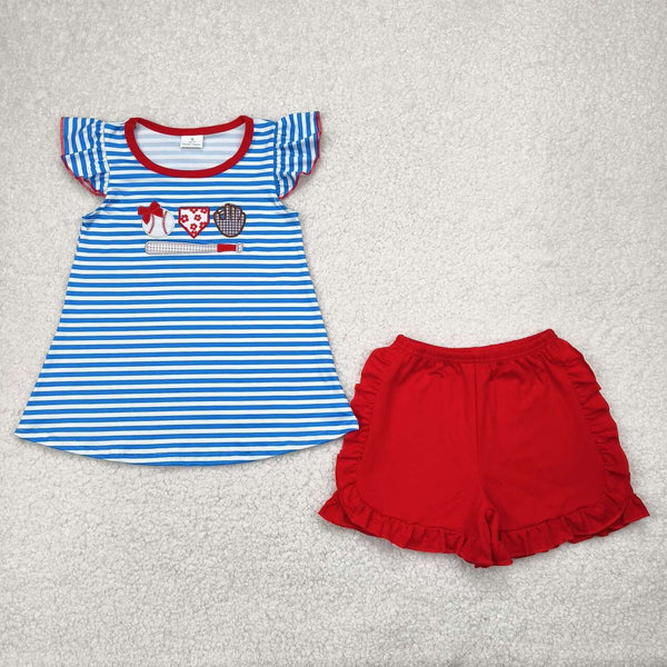 GSSO2348 RTS girl clothes baseball toddler girl summer outfit-embroidery