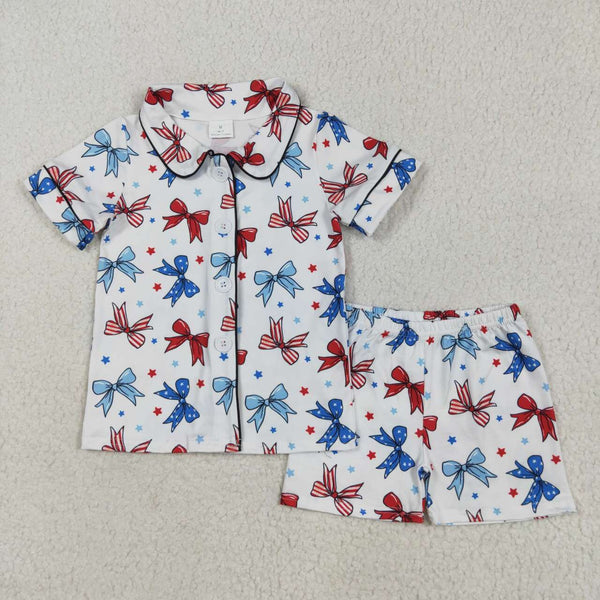 GSSO2484 RTS girl clothes bows girl summer pajamas set 4th of July Clothes