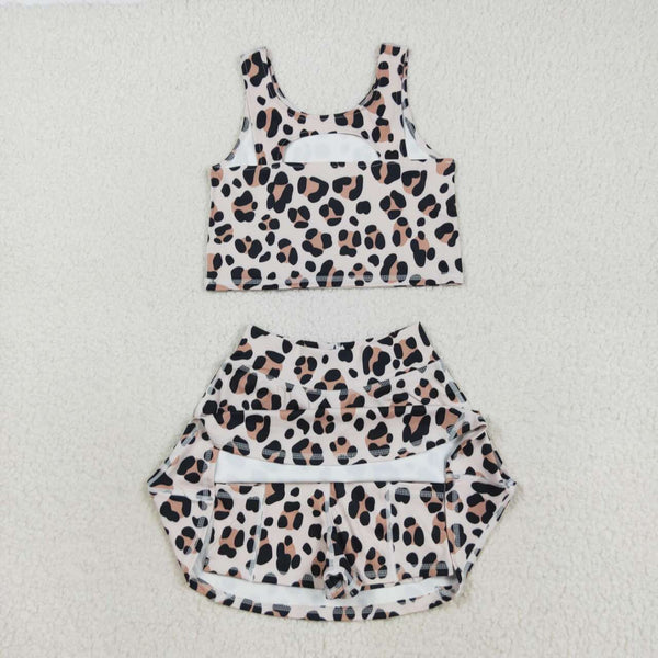 GSD2327 RTS toddler girl clothes leopard print girl summer set yoga clothes