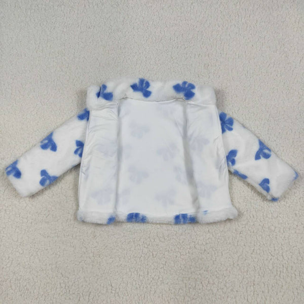 GT1049 6-12M to 6-7T USA warehouse RTS girl clothes blue bow sherpa fur winter coat winter jacket