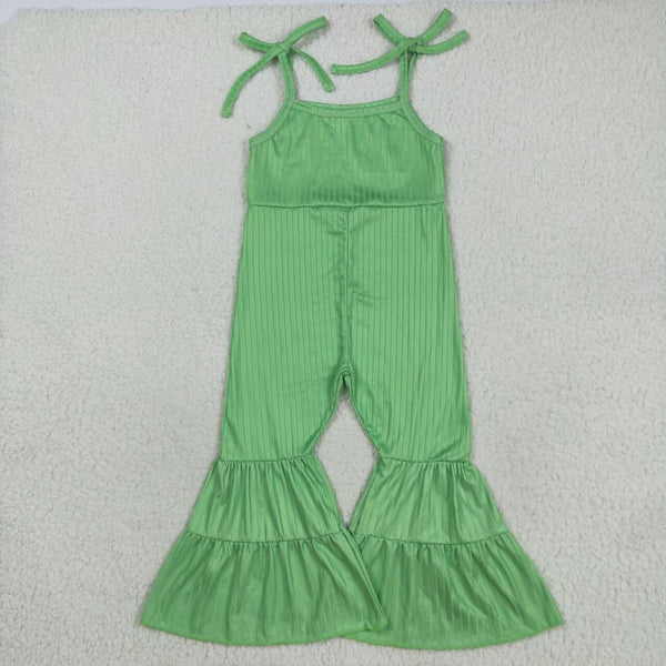 SR3160 RTS girl clothes green ribbed girl summer  jumpsuit