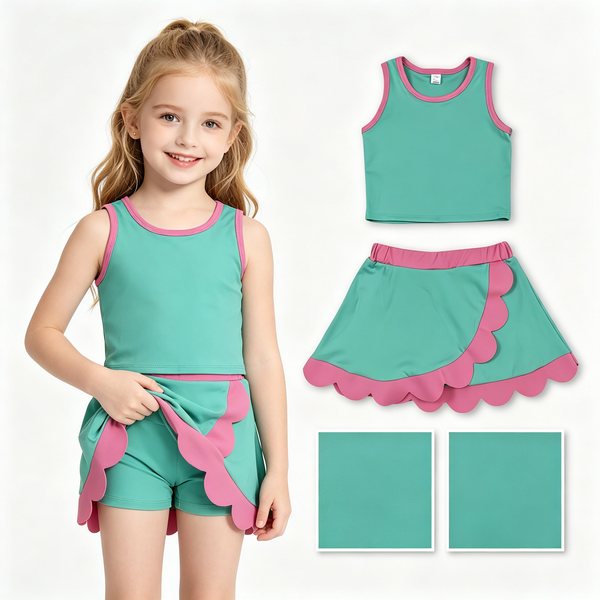 GSD4012 RTS toddler clothes green girl summer yoga set summer sports outfit